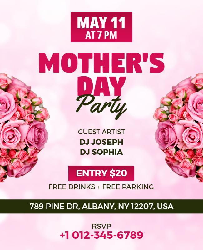 Lovely Blush Rose Floral Mother's Day Festivity Poster Template