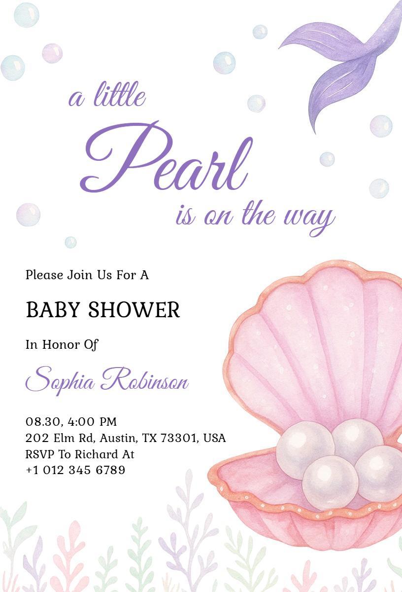 Lovely Pearl-Themed Baby Shower Celebration Invitation Template