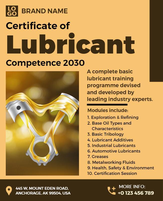 Lubricant Competence Certification Training Flyer Template