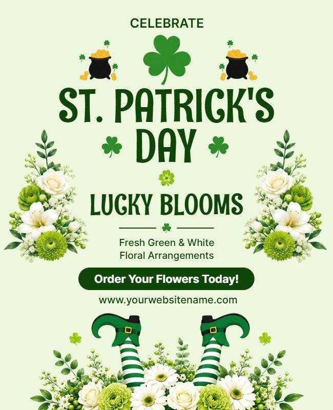 Lucky Blooms Green and White St. Patrick's Poster Template