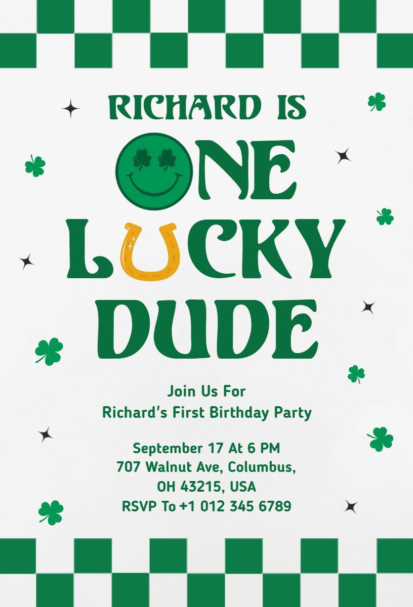 Lucky Green One Year Old Birthday Celebration Invitation Template