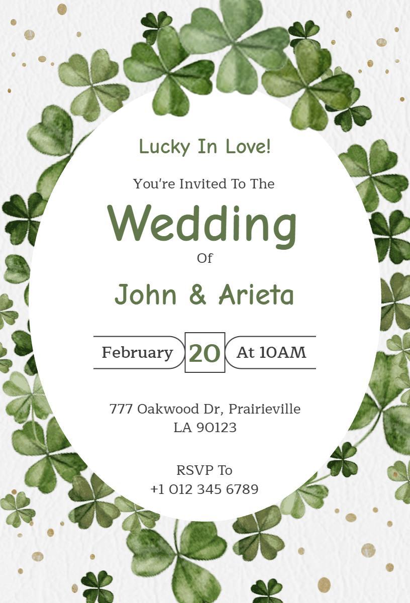 Lucky Greenery Wedding Celebration Invitation Template