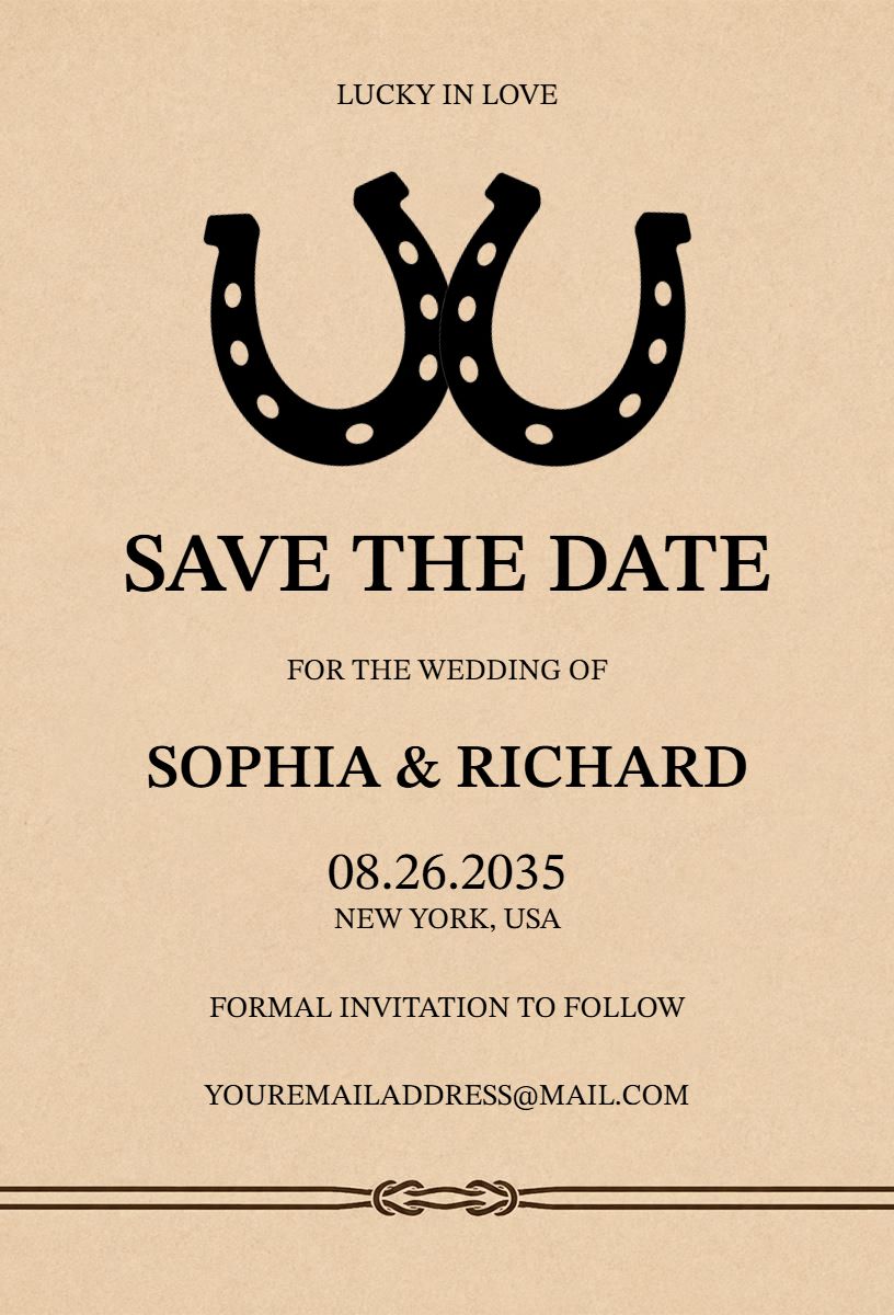 Lucky Horseshoe Rustic Save The Date Wedding Invitation Template