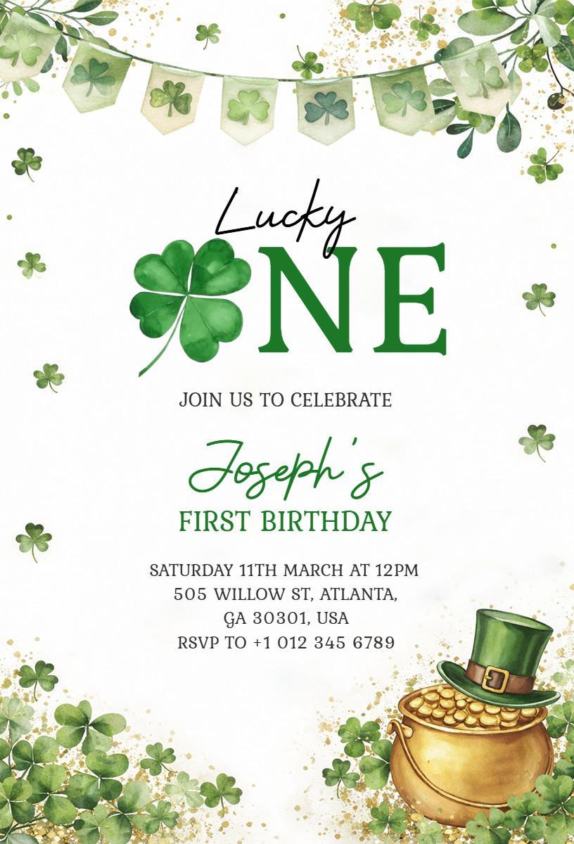 Lucky One St. Patrick's Day Birthday Celebration Invitation Template