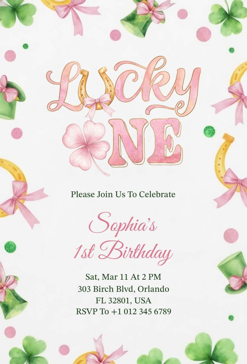 Lucky One Themed First Birthday Celebration Invitation Template
