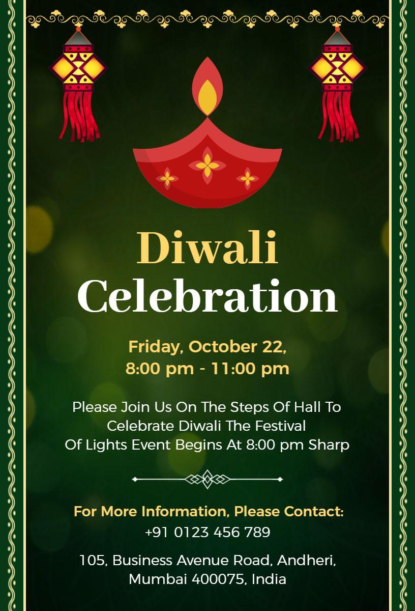 Luminous Diwali Festival Celebration Evening Invitation Template