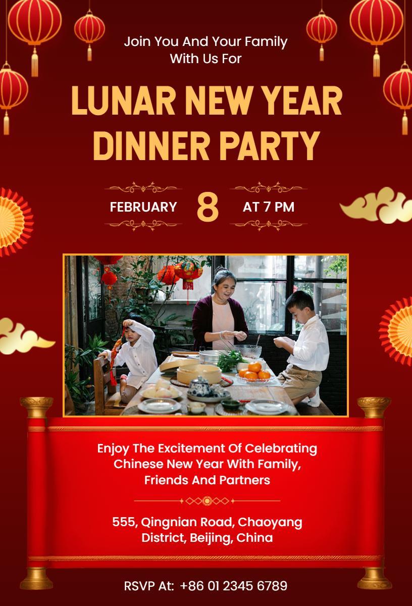 Lunar New Year Family Dinner Celebration Invitation Template