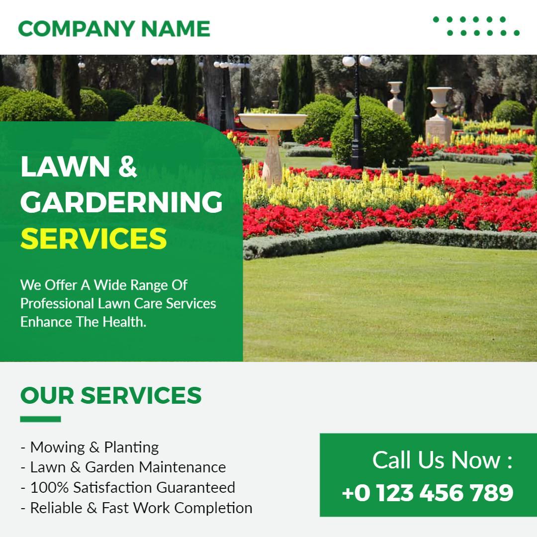 Lush Green Lawn and Gardening Services Promotion Ad Template