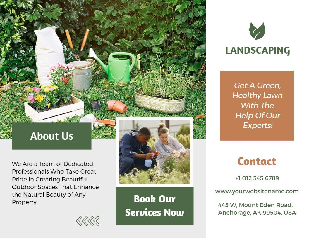 Lush Green Lawn Care and Landscaping Services Brochure Template