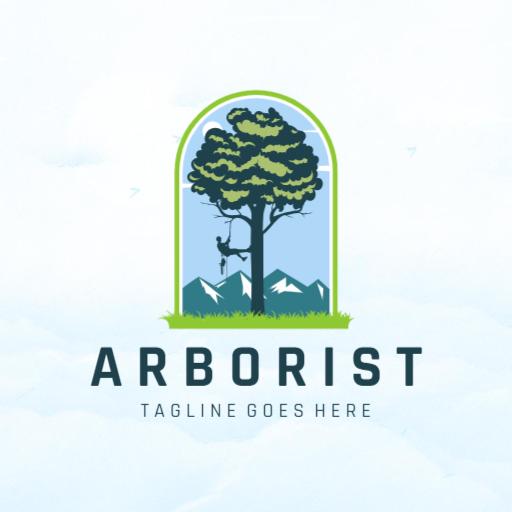 Lush Green Tree Surrounded by Mountains for Arborist Logo Template
