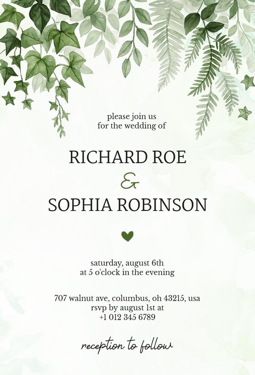 Lush Greenery Elegance Wedding Celebration Invitation Template