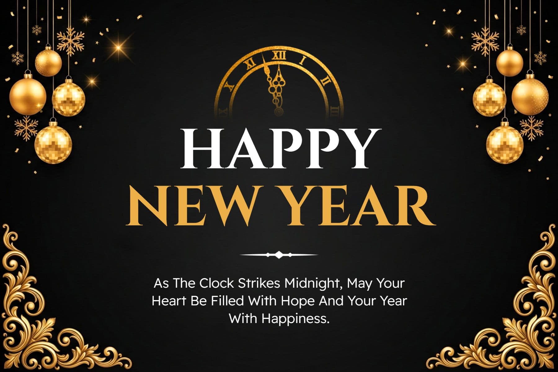 Luxurious Black and Gold Happy New Year Postcard Template
