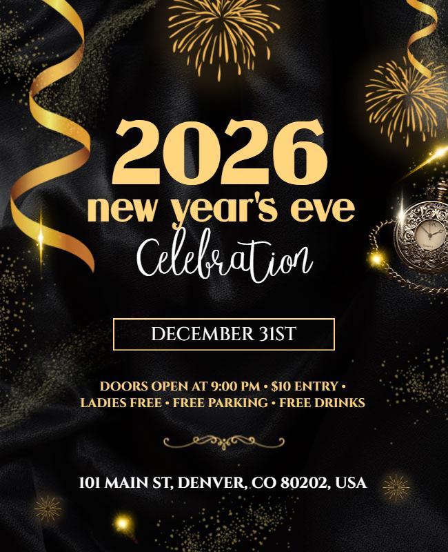 Luxurious Black and Gold New Year's Eve Celebration Flyer Template