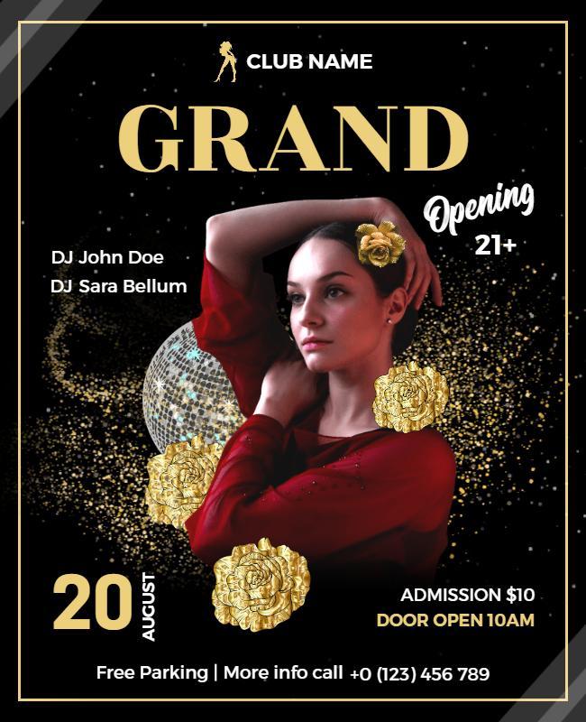 Luxurious Black Gold Grand Opening Night Club Poster Template