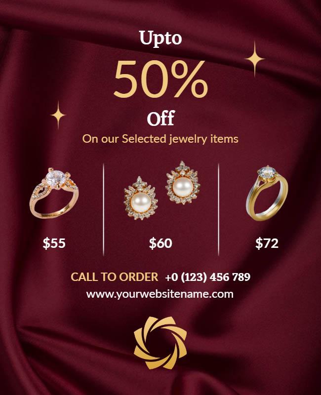 Luxurious Burgundy Jewelry Sale Discount Poster Template
