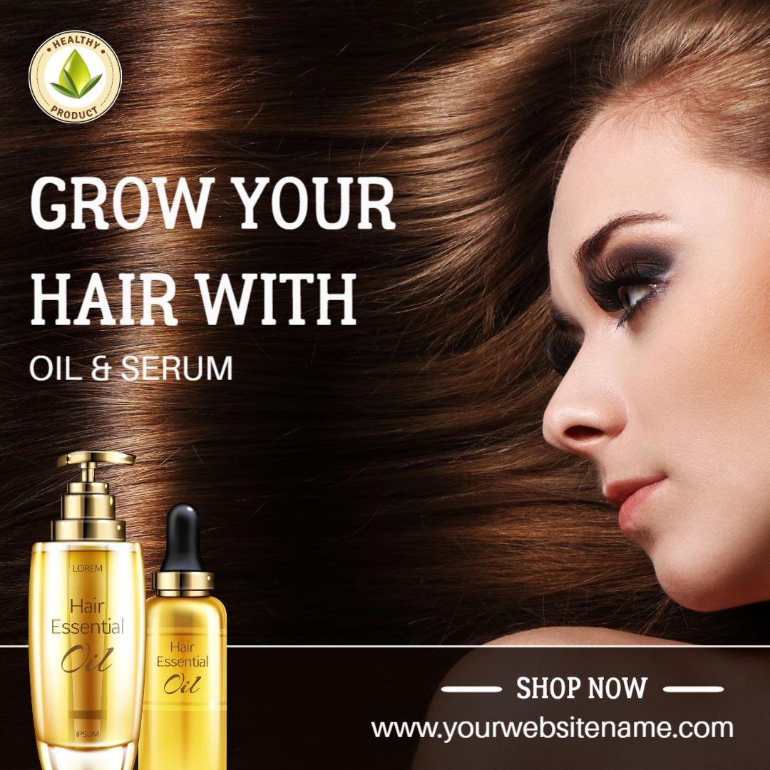 Luxurious Hair Essential Oil and Serum for Hair Growth Ad Template