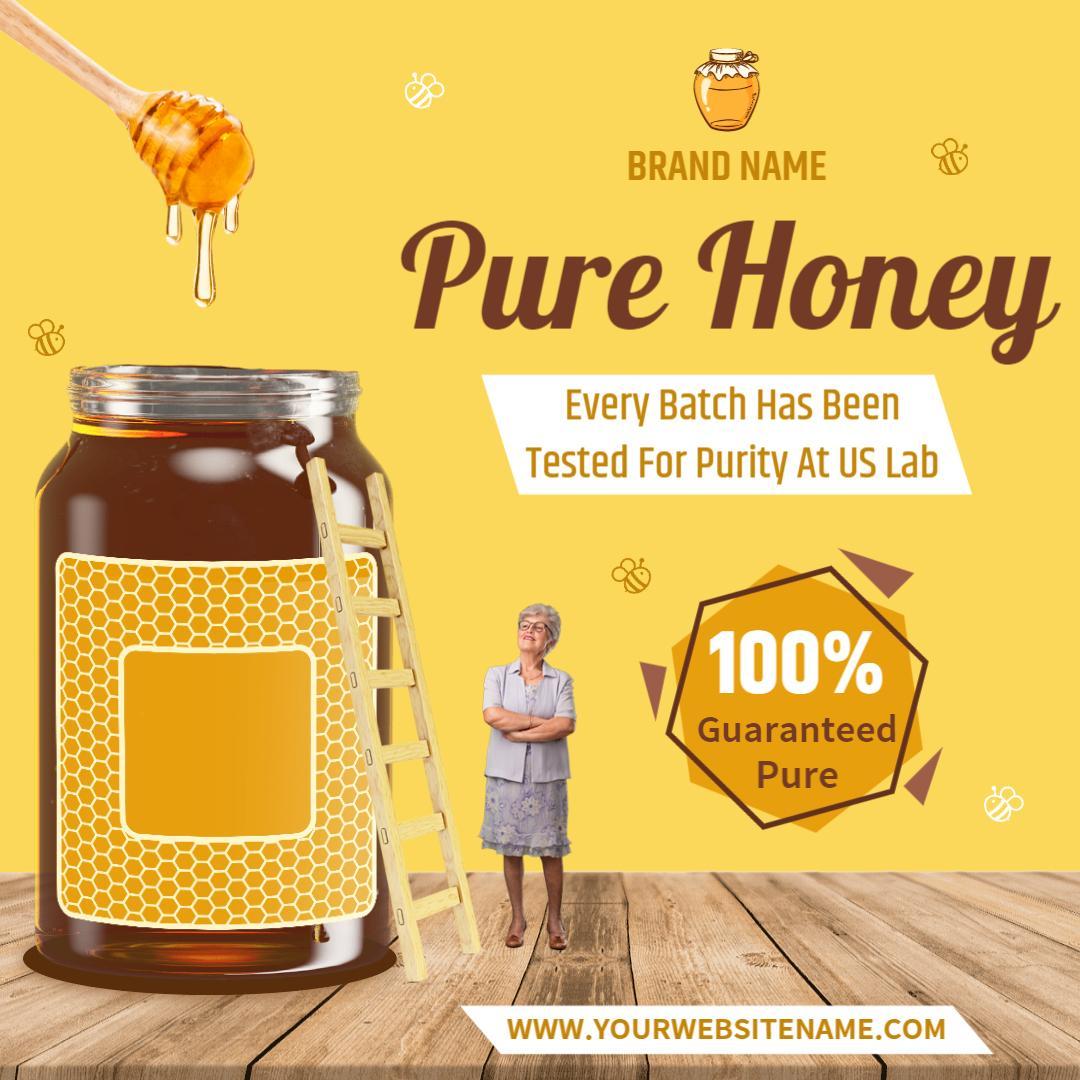Luxurious Pure Honey Jar with Guarantee Seal Ad Template