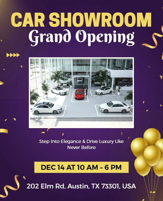 Luxurious Purple Car Showroom Grand Opening Celebration Flyer Template