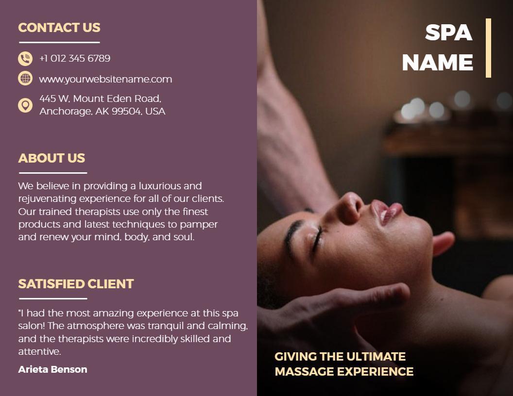 Luxurious Spa Massage Experience and Client Testimonials Brochure Template