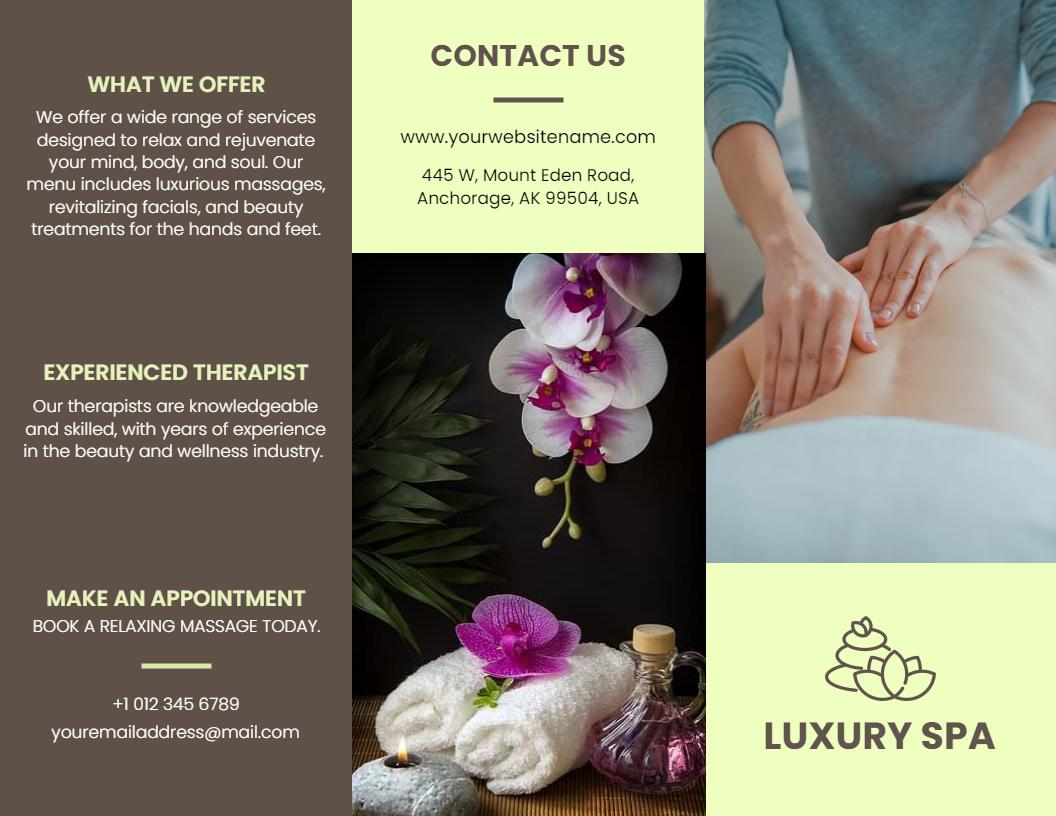 Luxurious Spa Services Relaxation and Wellness Brochure Template