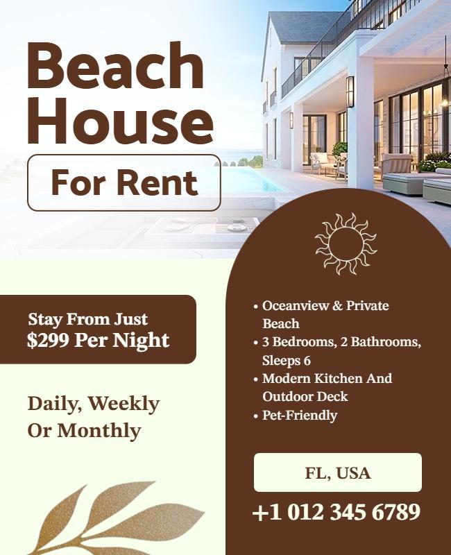 Luxury Beach House Rental Advertisement Poster Template