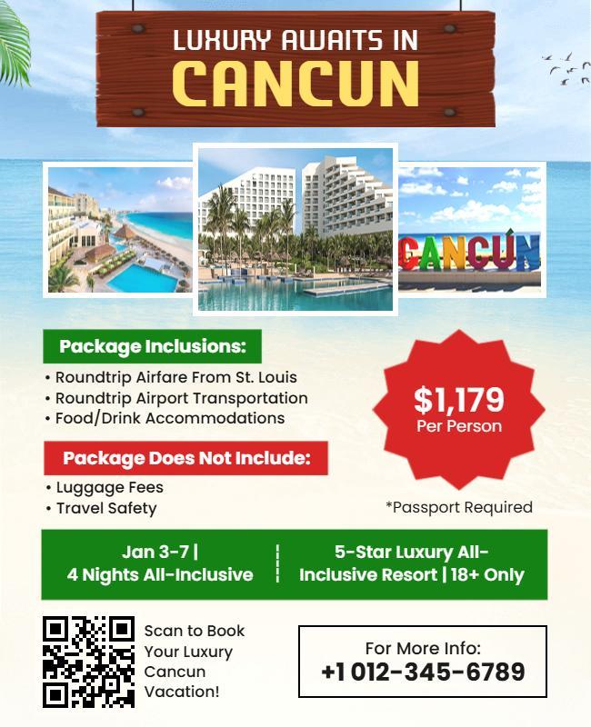 Luxury Cancun Vacation Package Flyer Template