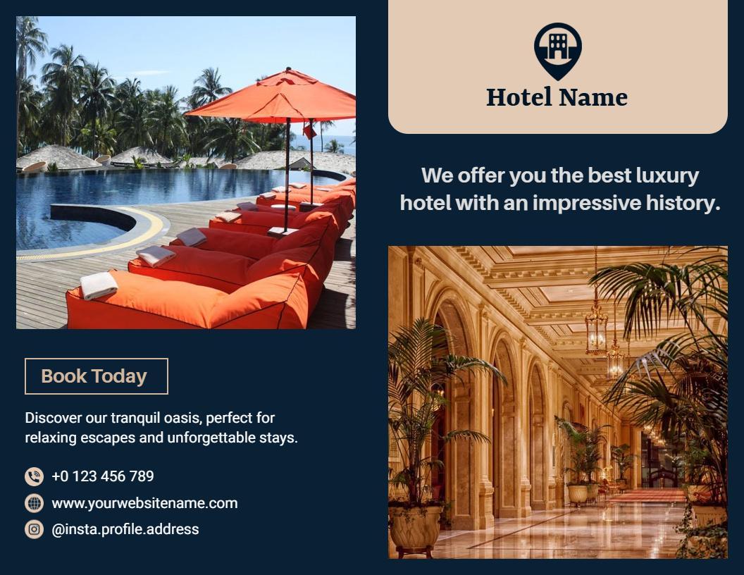 Luxury Coastal Hotel Relaxing Escape and Amenities Brochure Template