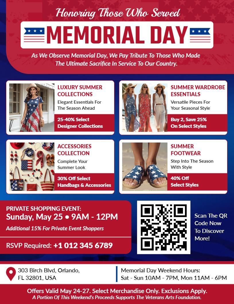 Luxury Fashion Summer Collections Memorial Day Savings Flyer Template