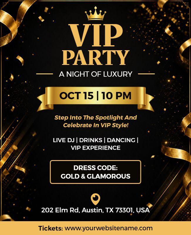 Luxury Gold VIP Party Night Celebration Flyer Template