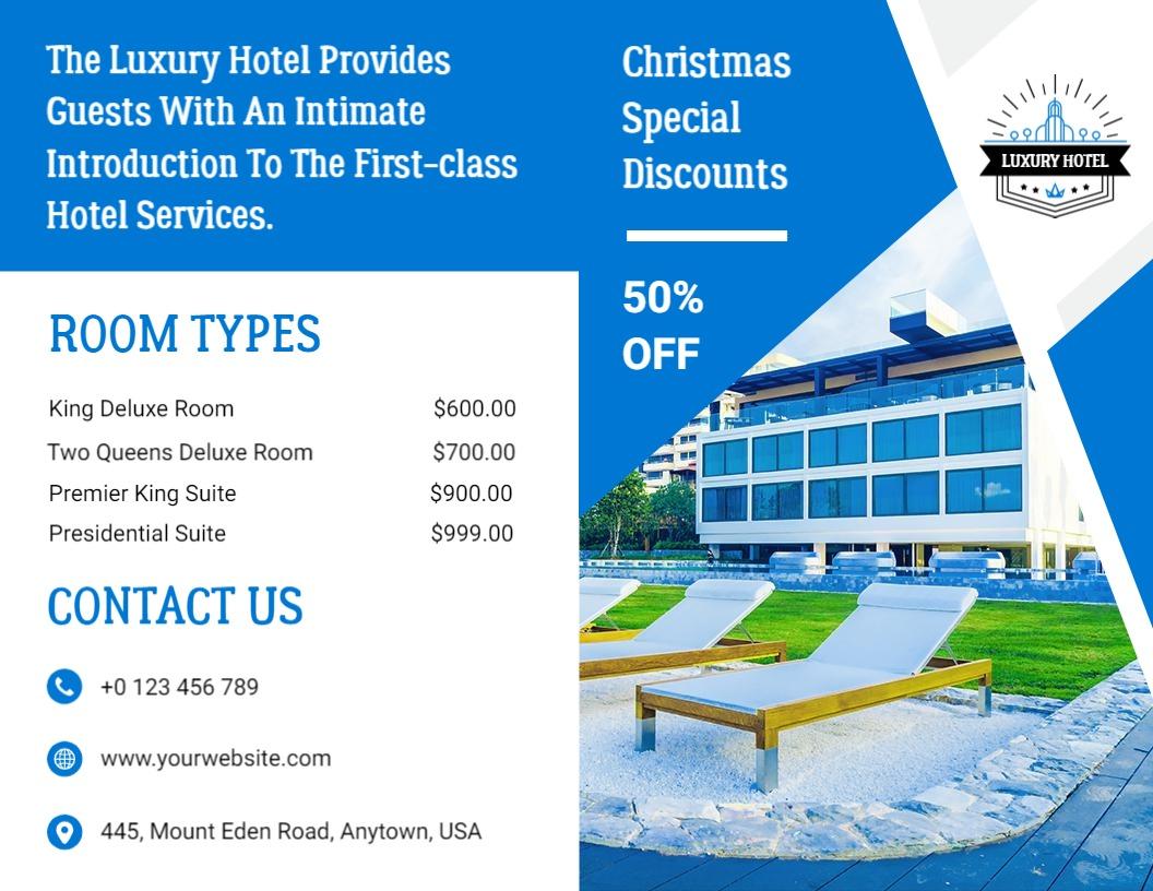 Luxury Hotel Room Types and Christmas Discounts Brochure Template