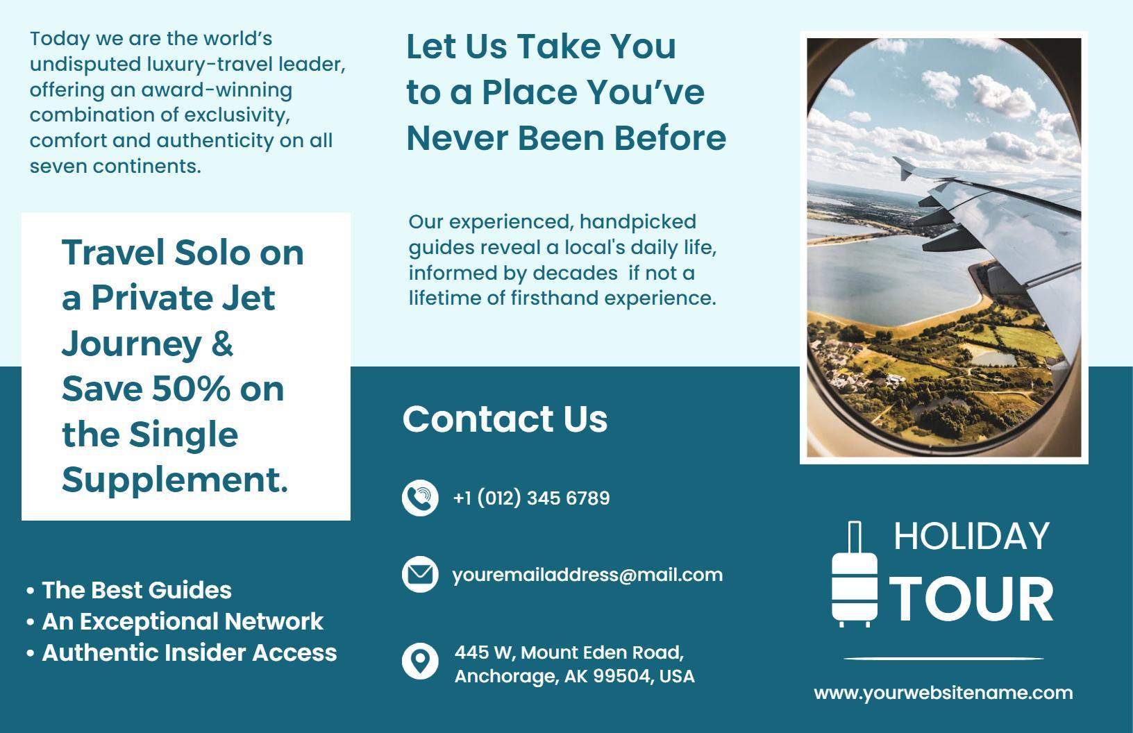 Luxury Private Jet Travel Adventure and Tour Brochure Template