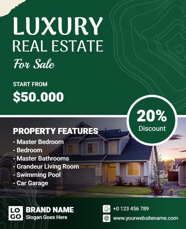 Sleek Green Luxury Real Estate Sale Flyer Template