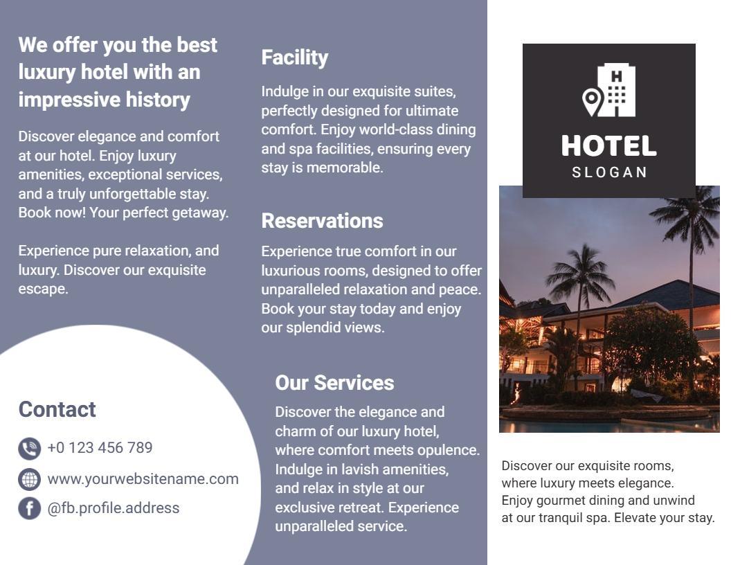 Luxury Relaxation Resort Hotel Accommodation Services Brochure Template
