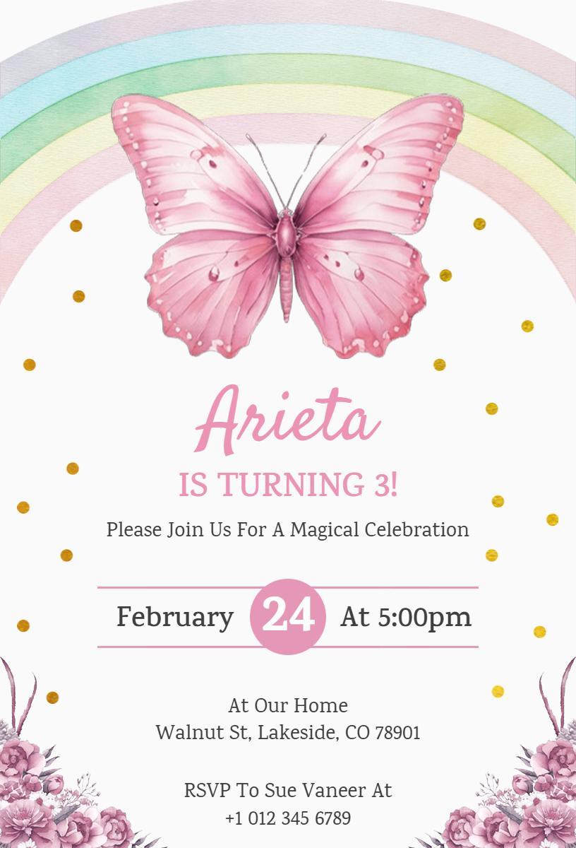 Magical Butterfly Rainbow Birthday Celebration Invitation Template