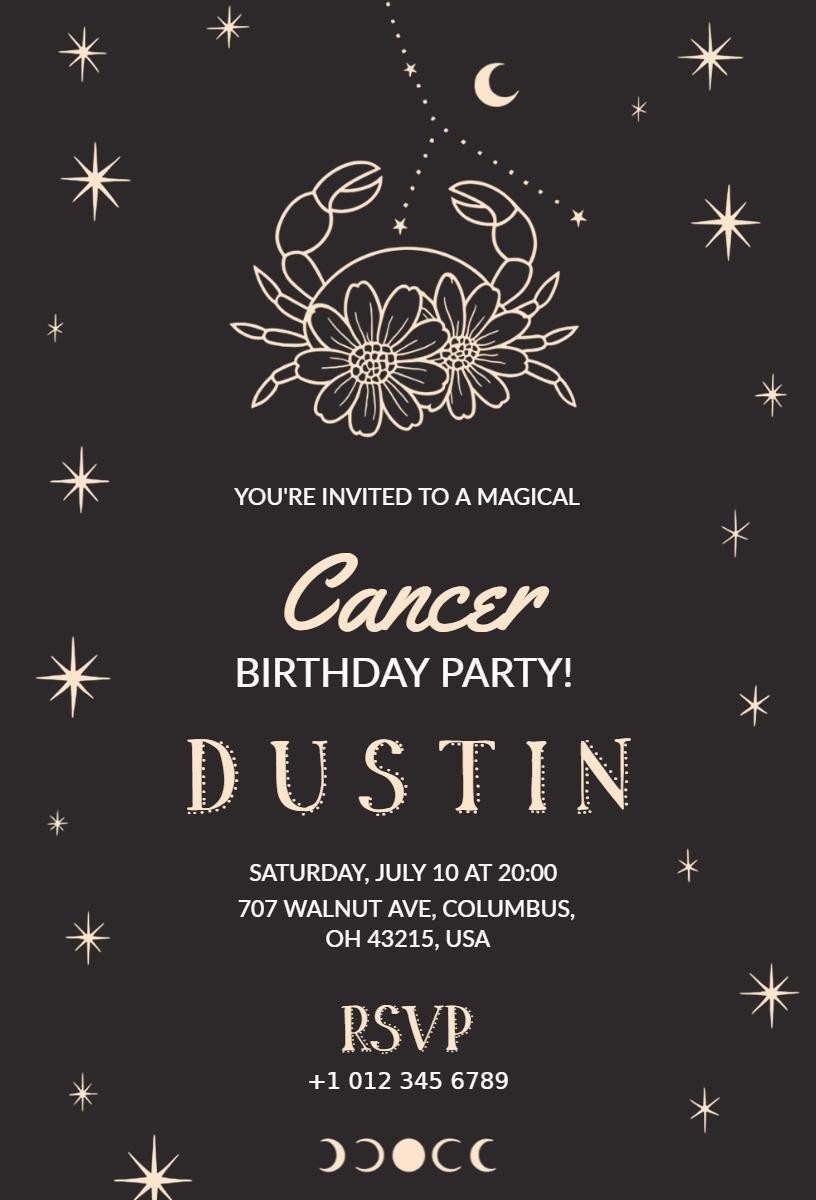 Magical Cancer Zodiac Birthday Party Invitation Template
