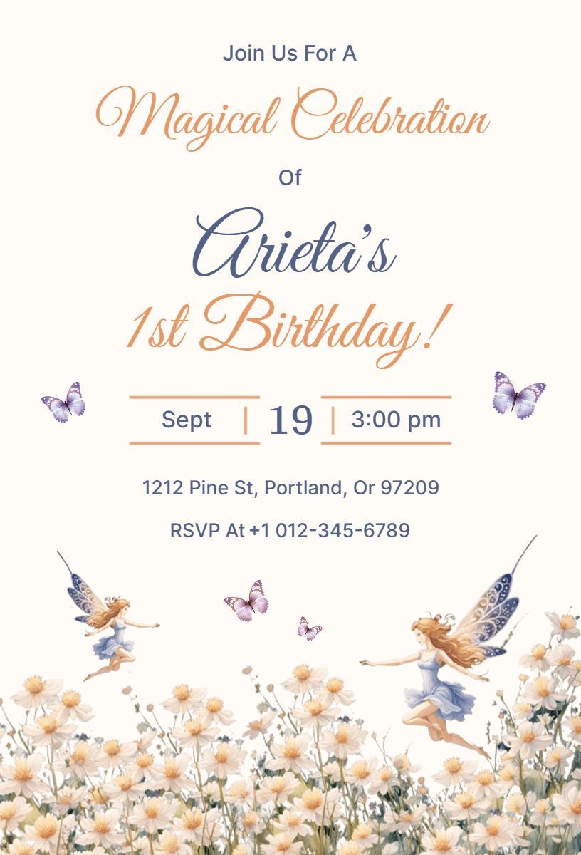 Magical Fairy 1st Birthday Celebration Invitation Template