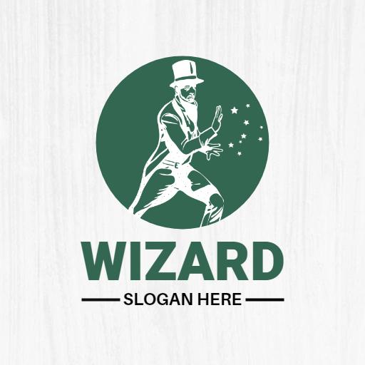Magical Green Wizard with Stars Enchanting Performance Logo Template