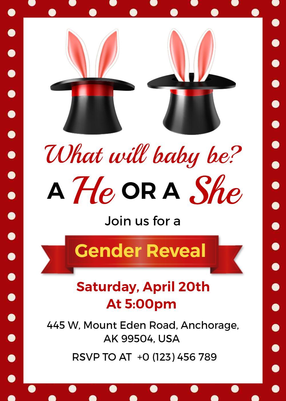 Magical Hat Trick Gender Reveal Celebration Invitation Template