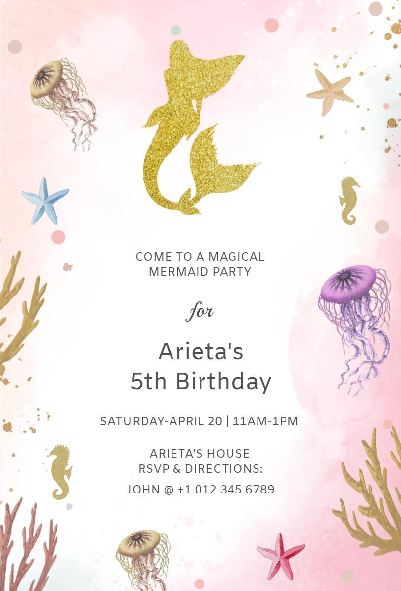 Magical Mermaid Underwater Adventure Birthday Invitation Template