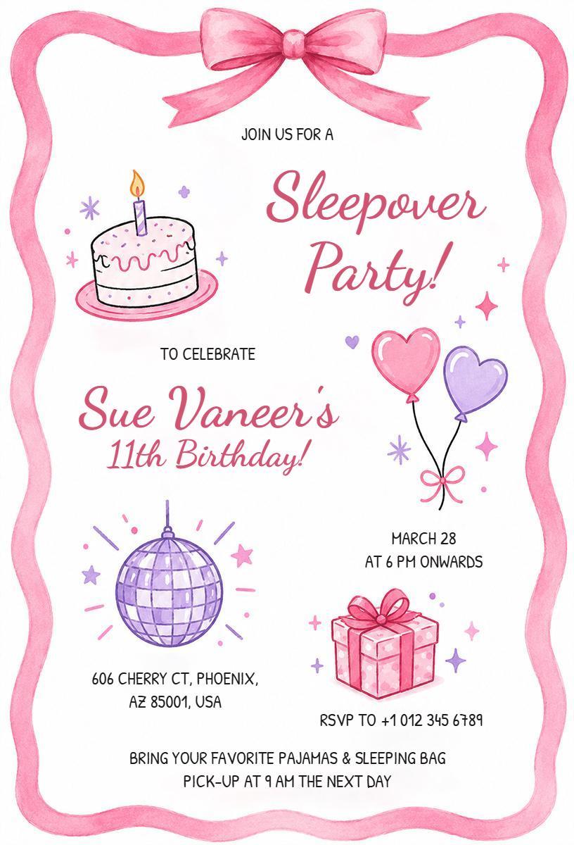 Magical Pajama Theme Sleepover Party Invitation Template