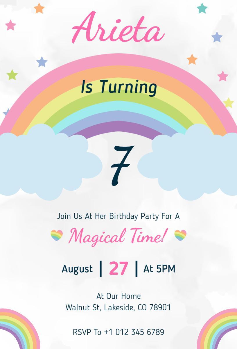 Magical Rainbow Themed Birthday Celebration Invitation Template