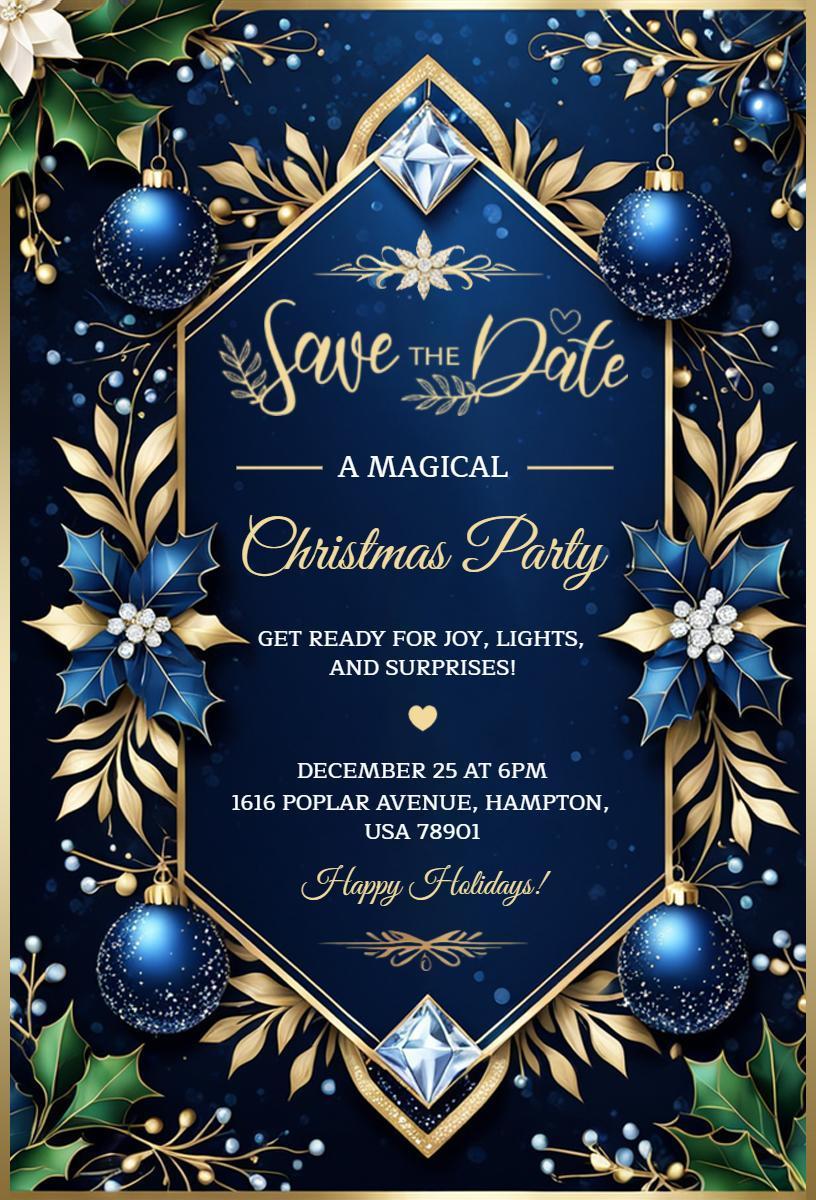 Magical Sapphire Christmas Party Celebration Invitation Template