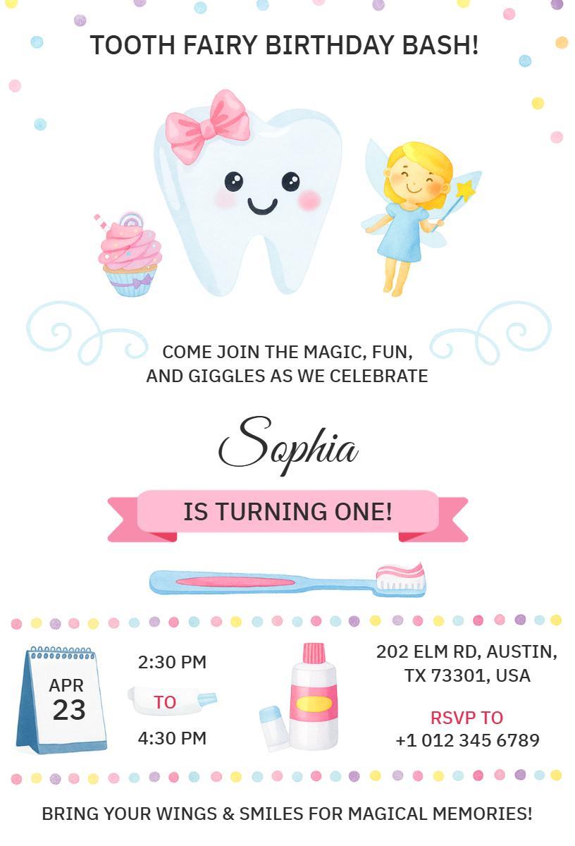 Magical Tooth Fairy 1st Birthday Celebration Invitation Template