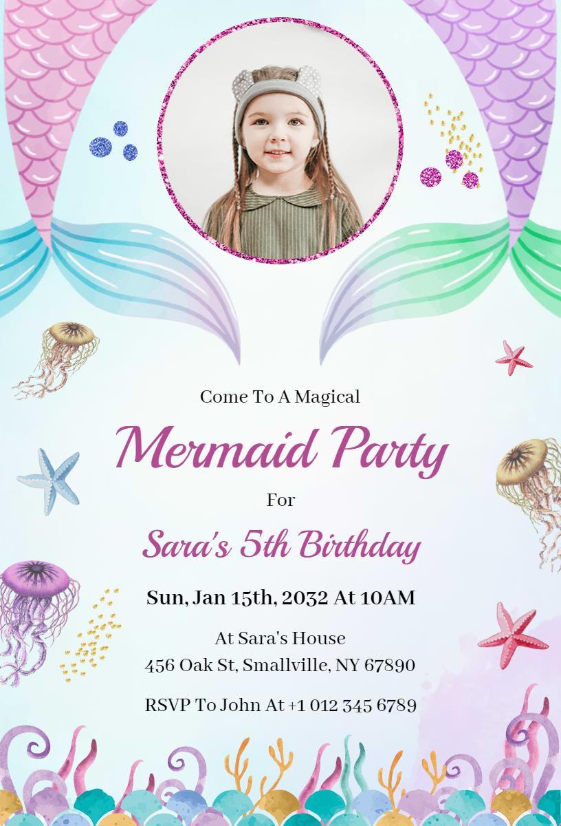 Magical Underwater Mermaid Birthday Celebration Invitation Template