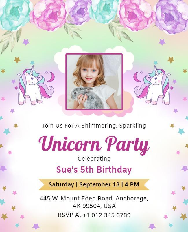 Magical Unicorn Birthday Celebration Flyer Template