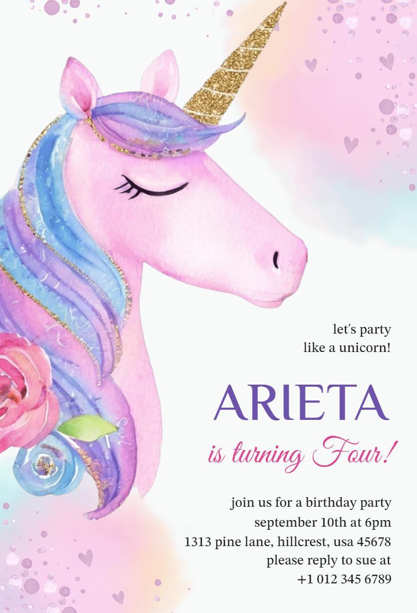 Magical Unicorn Princess Birthday Celebration Invitation Template