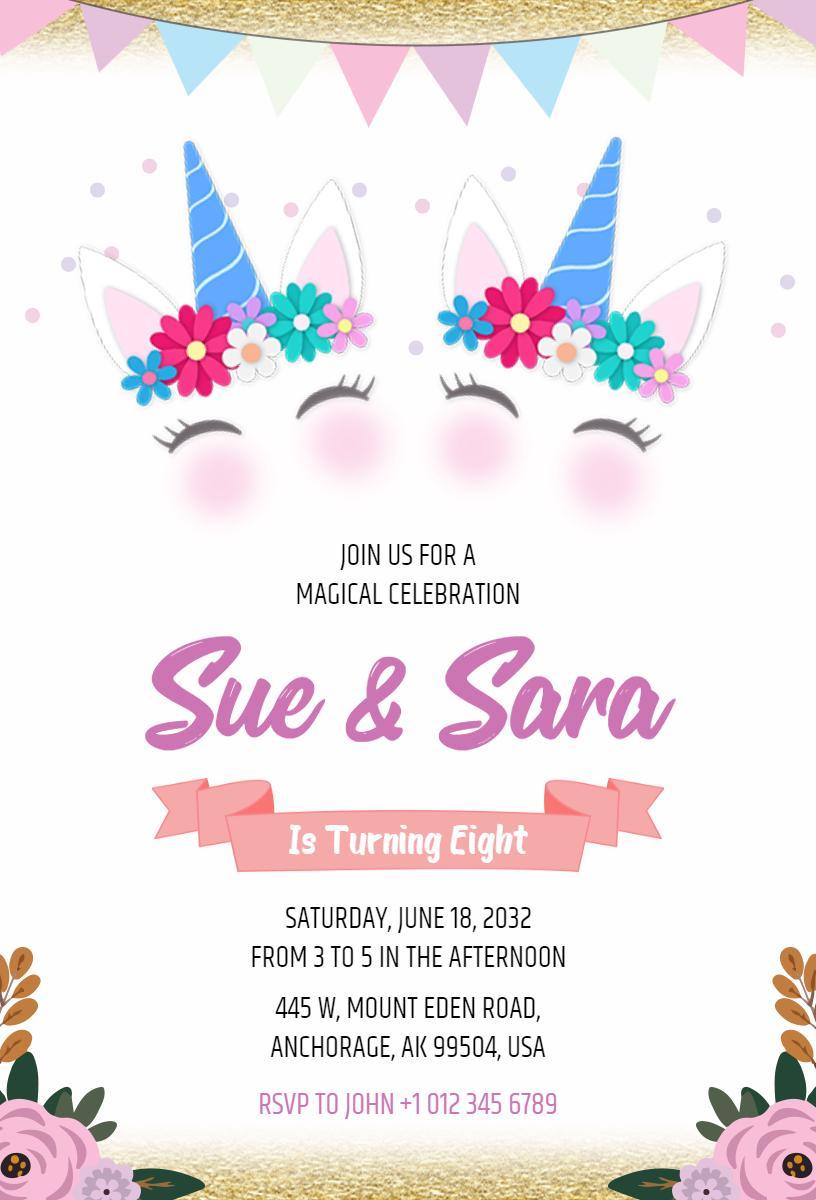 Magical Unicorn Theme Birthday Celebration Invitation Template