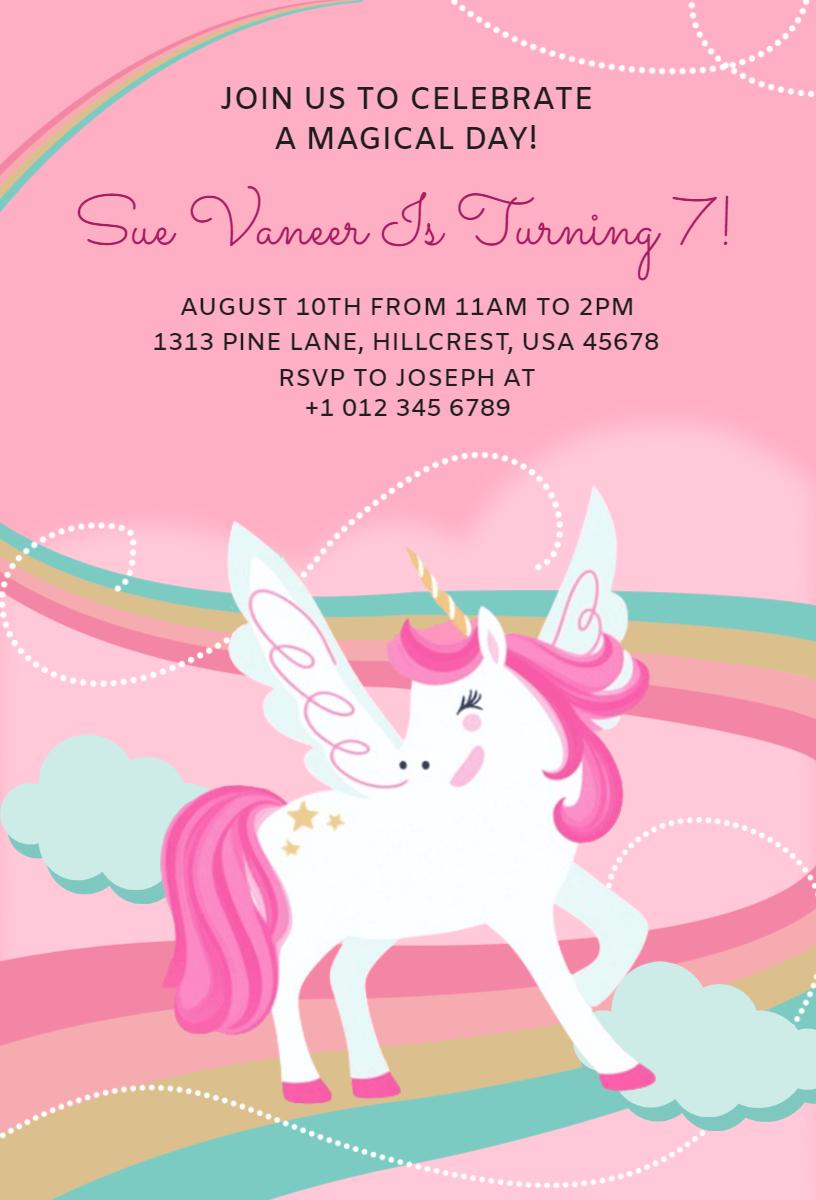 Magical Unicorn Theme Colorful Birthday Celebration Invitation Template