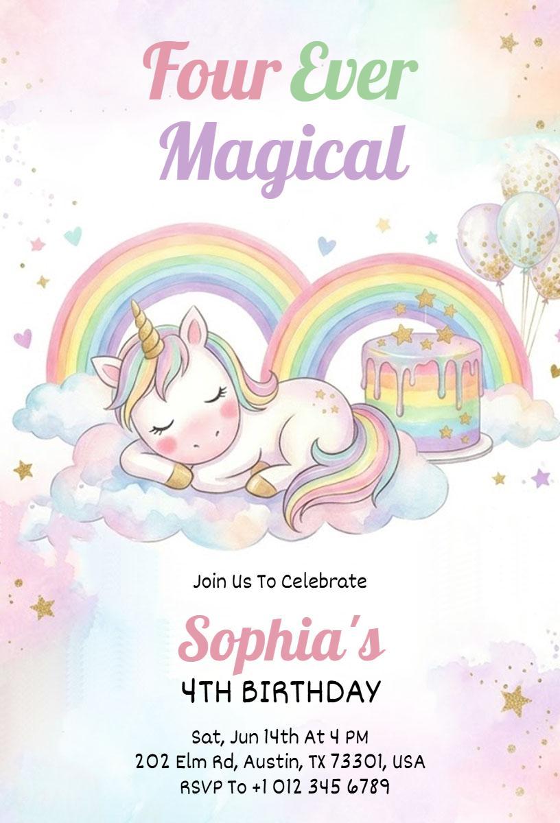 Magical Unicorn Theme Colorful Birthday Invitation Template