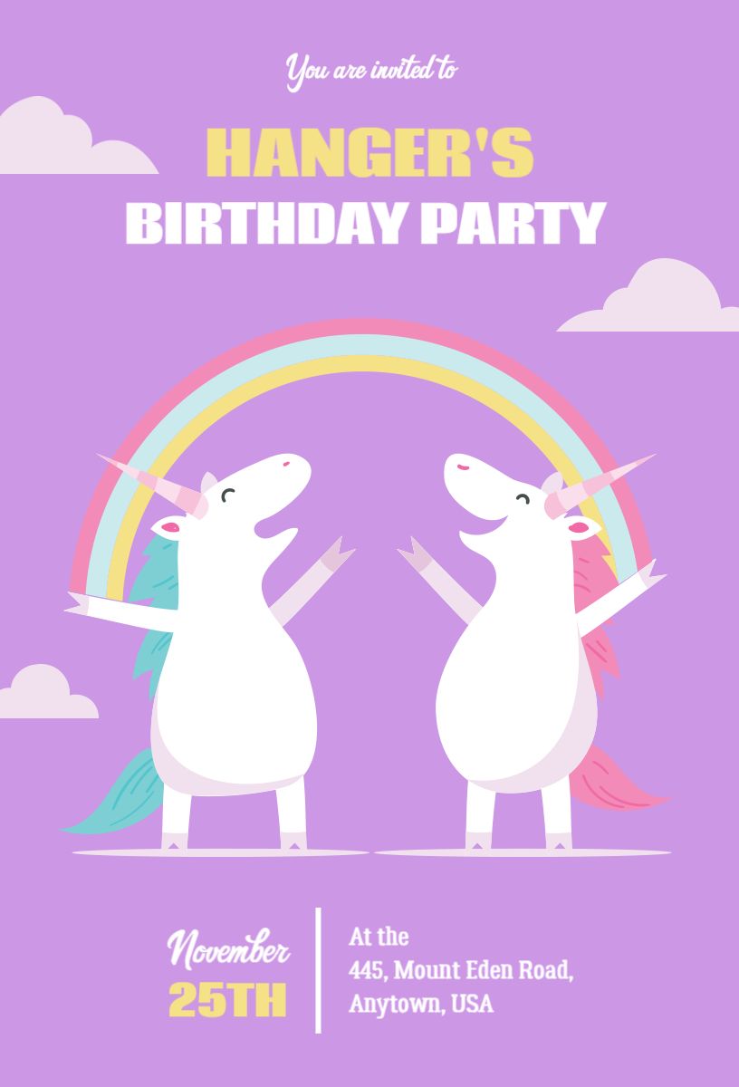 Magical Unicorn Themed Birthday Celebration Invitation Template